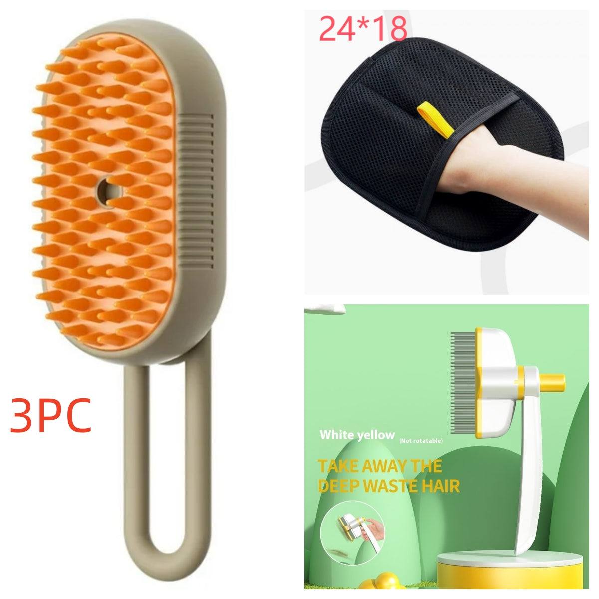3-in-1 Steam Pet Grooming Brush — Self-Cleaning De-Shedder for Dogs & Cats