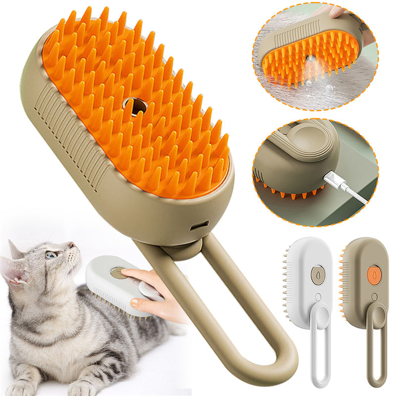 3-in-1 Steam Pet Grooming Brush — Self-Cleaning De-Shedder for Dogs & Cats