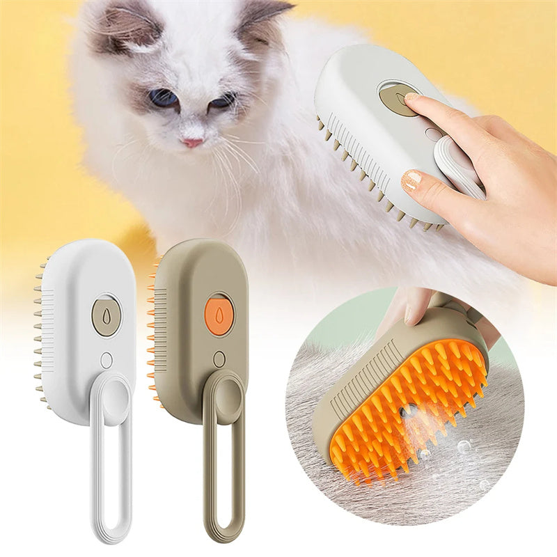3-in-1 Steam Pet Grooming Brush — Self-Cleaning De-Shedder for Dogs & Cats