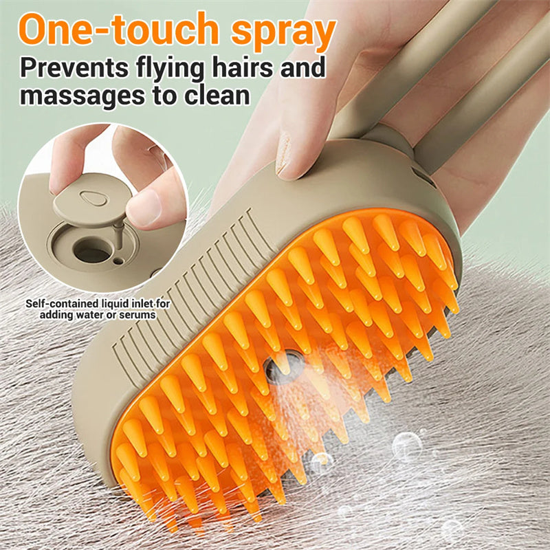 3-in-1 Steam Pet Grooming Brush — Self-Cleaning De-Shedder for Dogs & Cats