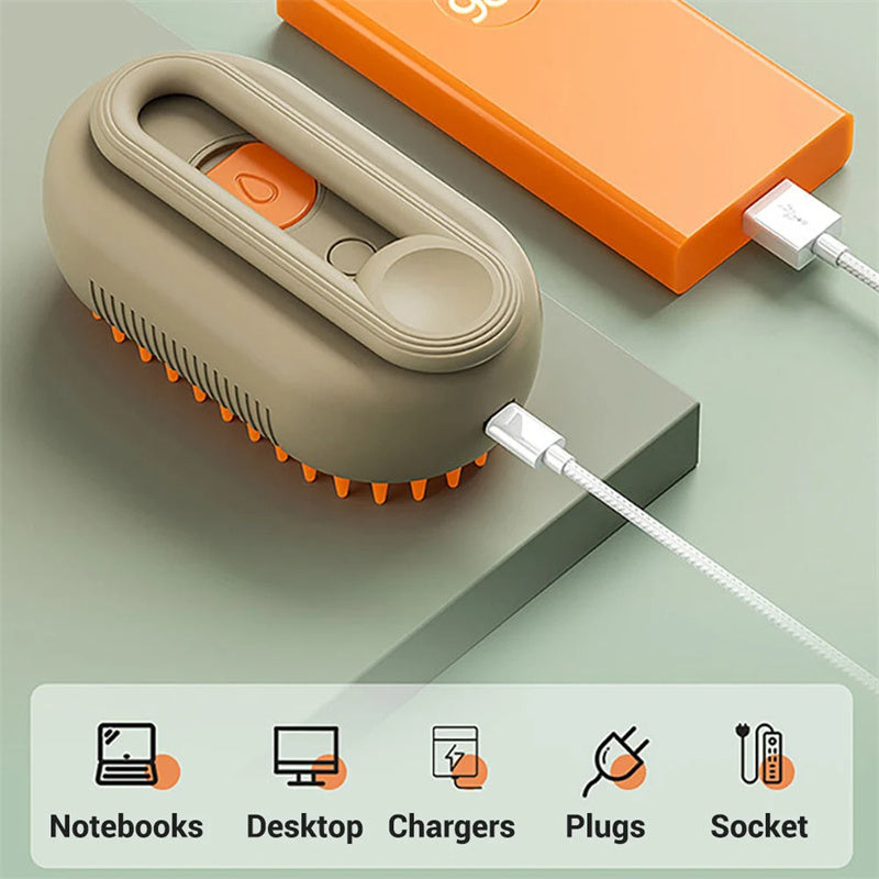 3-in-1 Steam Pet Grooming Brush — Self-Cleaning De-Shedder for Dogs & Cats